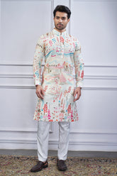 Off White Cotton Linen Printed Kurta Pajama
